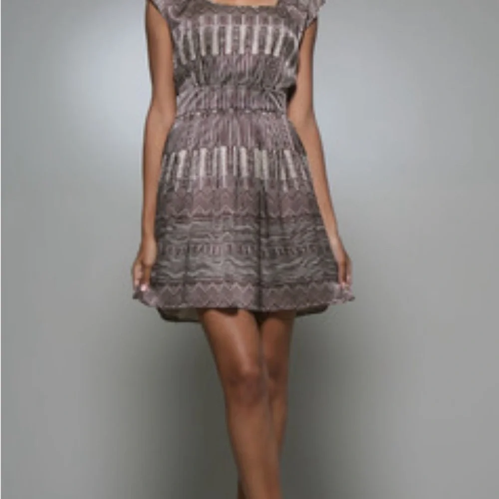 Walter Sleeveless Silk Dress Short Fit Flare‎ Brown Cream Print Size 6